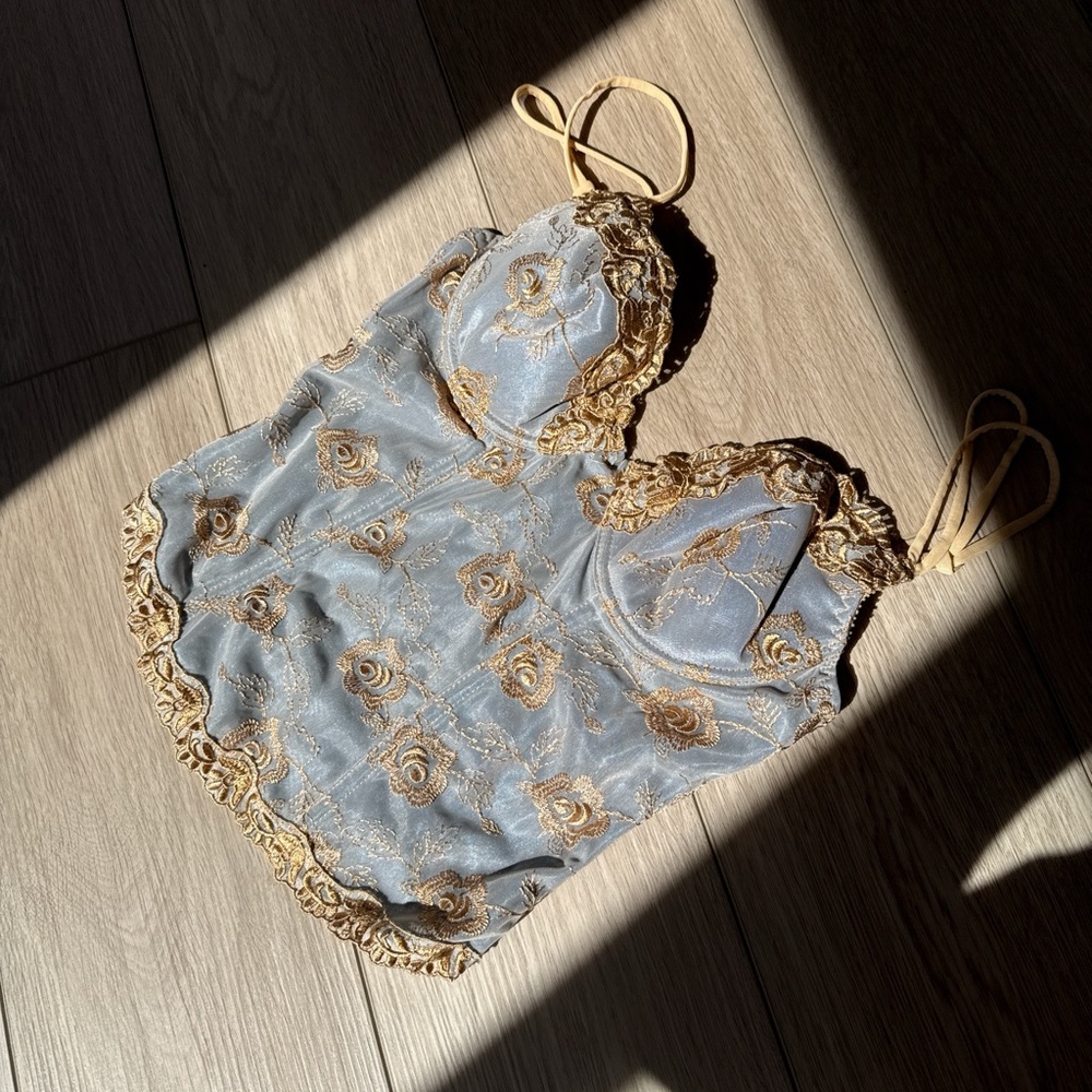 Elegant Gold and Blue Lace Camisole